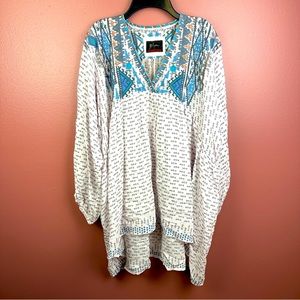 Johnny Was Biya 100% silk tunic blouse with embroidery size medium boho flowy